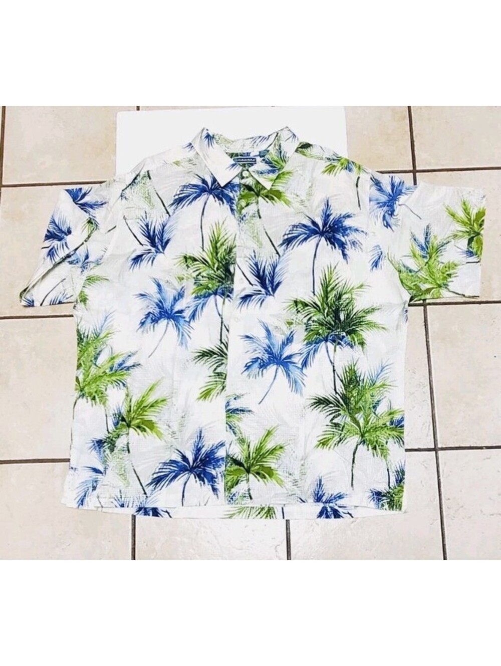 Cubavera Tropical Print Hawaiian Shirt Men 3XL White Blue Green Palm Floral